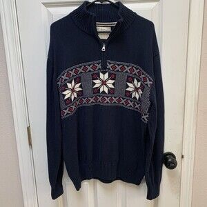 Weatherproof Vintage Navy Fair Isle 1/4 Zip Holiday Snowflake Sweater Mens XL
